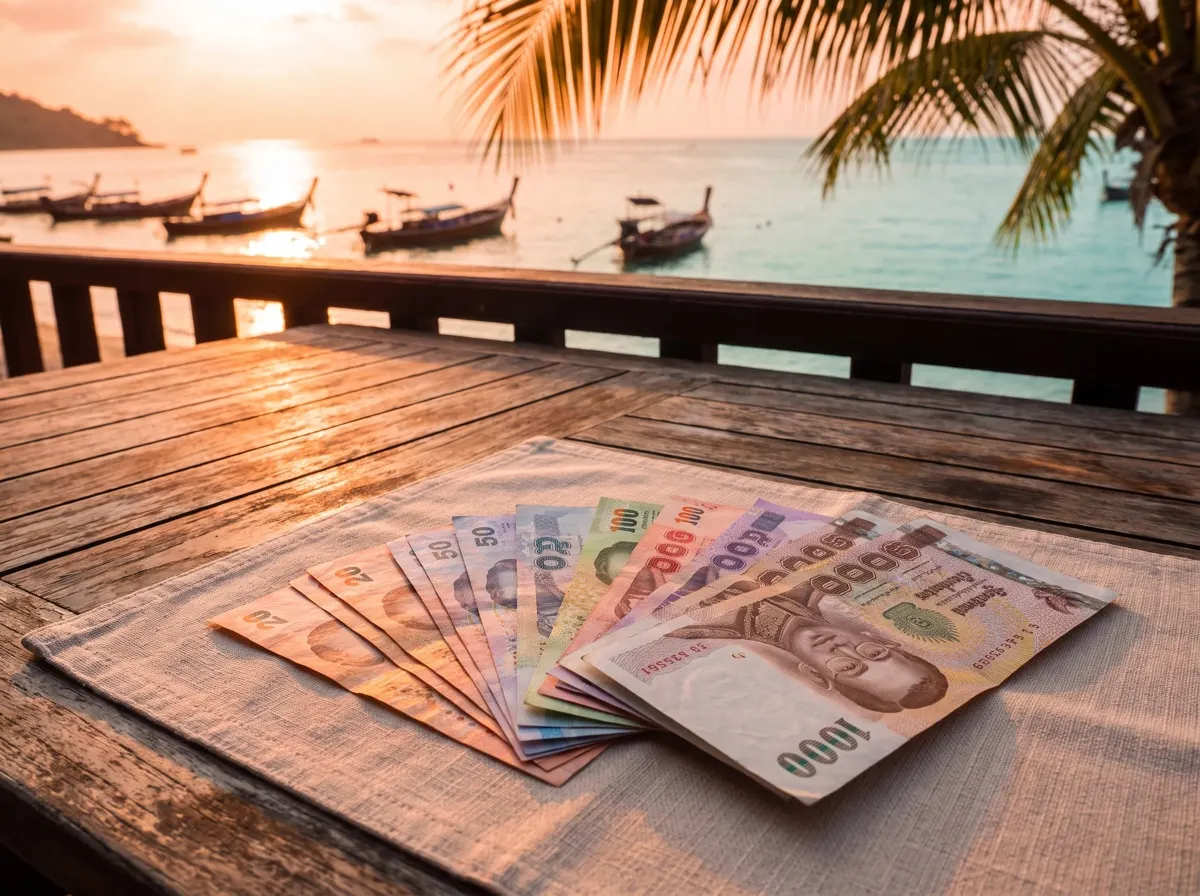 Thai baht banknotes close up