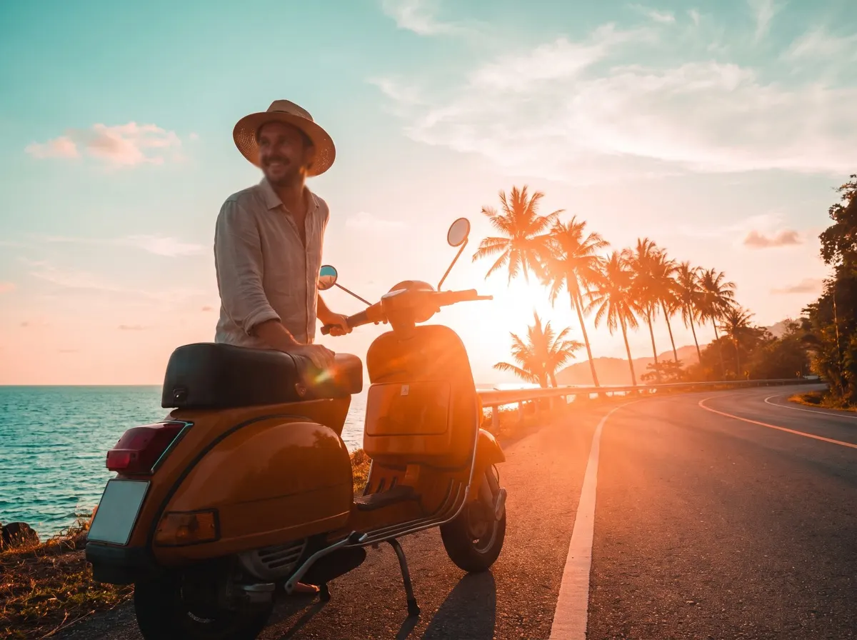 Scooter on a coastal road in Thailand